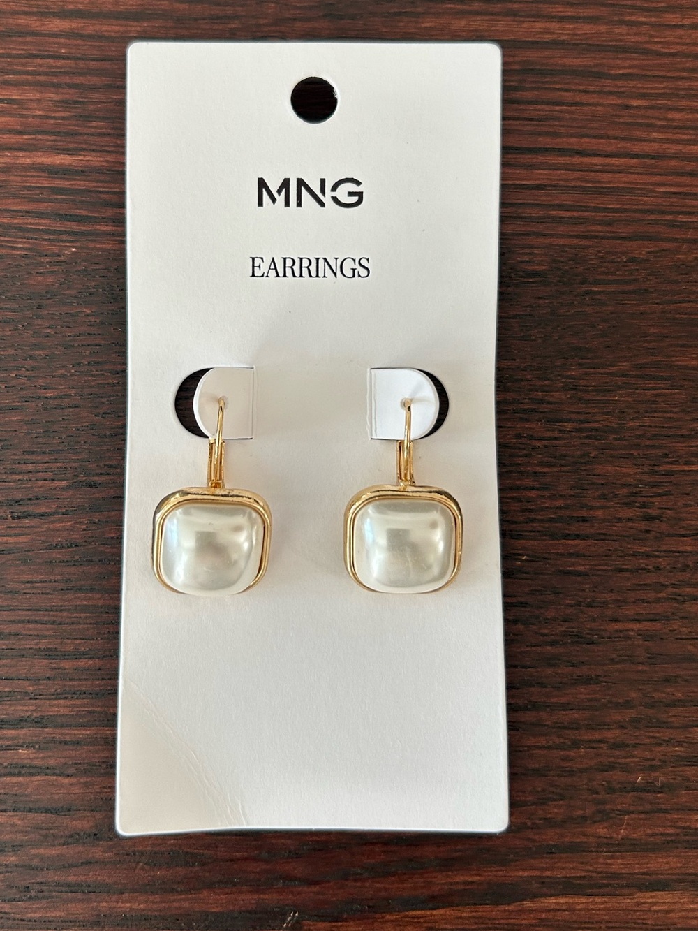 Mango Gold-Tone Pearl Square Drop Earrings